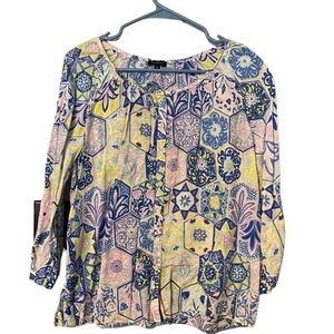 Talbots Petites | Women's Lightweight Boho Print Button Up Shirt